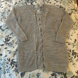 Grey Marled Open Front Sweater - Sz M
